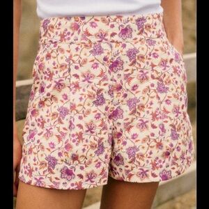 Sezane Floral High Waist Shorts - Purple and Pink